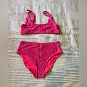 Good American glittery pink high waisted bikini NWT